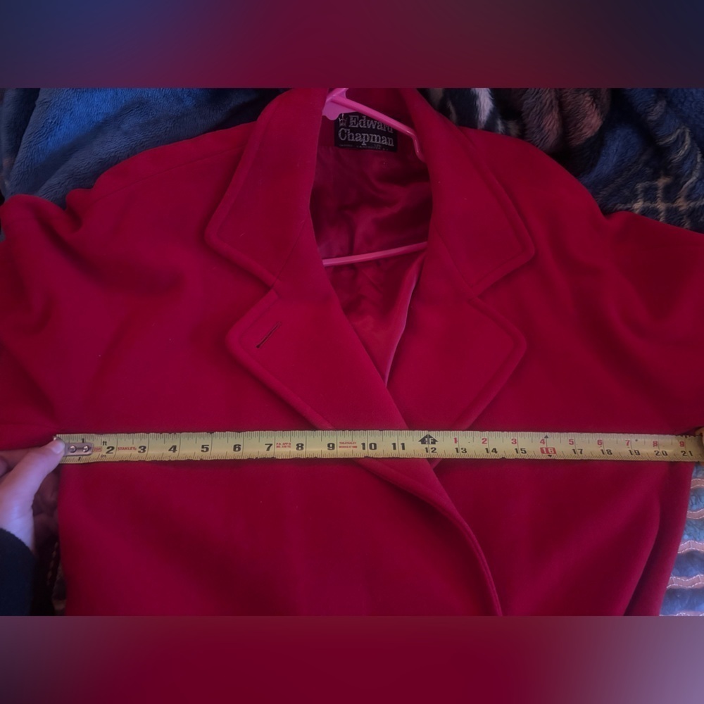 EDWARD CHAPMAN Cashmere Virgin Wool Stunning Red Long Coat S10 Like New W/ Belt - Picture 15 of 16